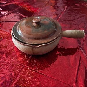 Vintage Brown Red Clay Terracotta Earthenware Cocotte Dutch Oven Made France